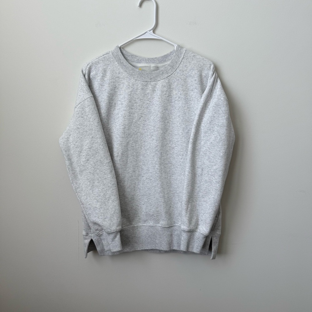 Zella Crewneck Sweatshirt Light Grey‎ Size Small Slit Hem Soft Cozy Warm